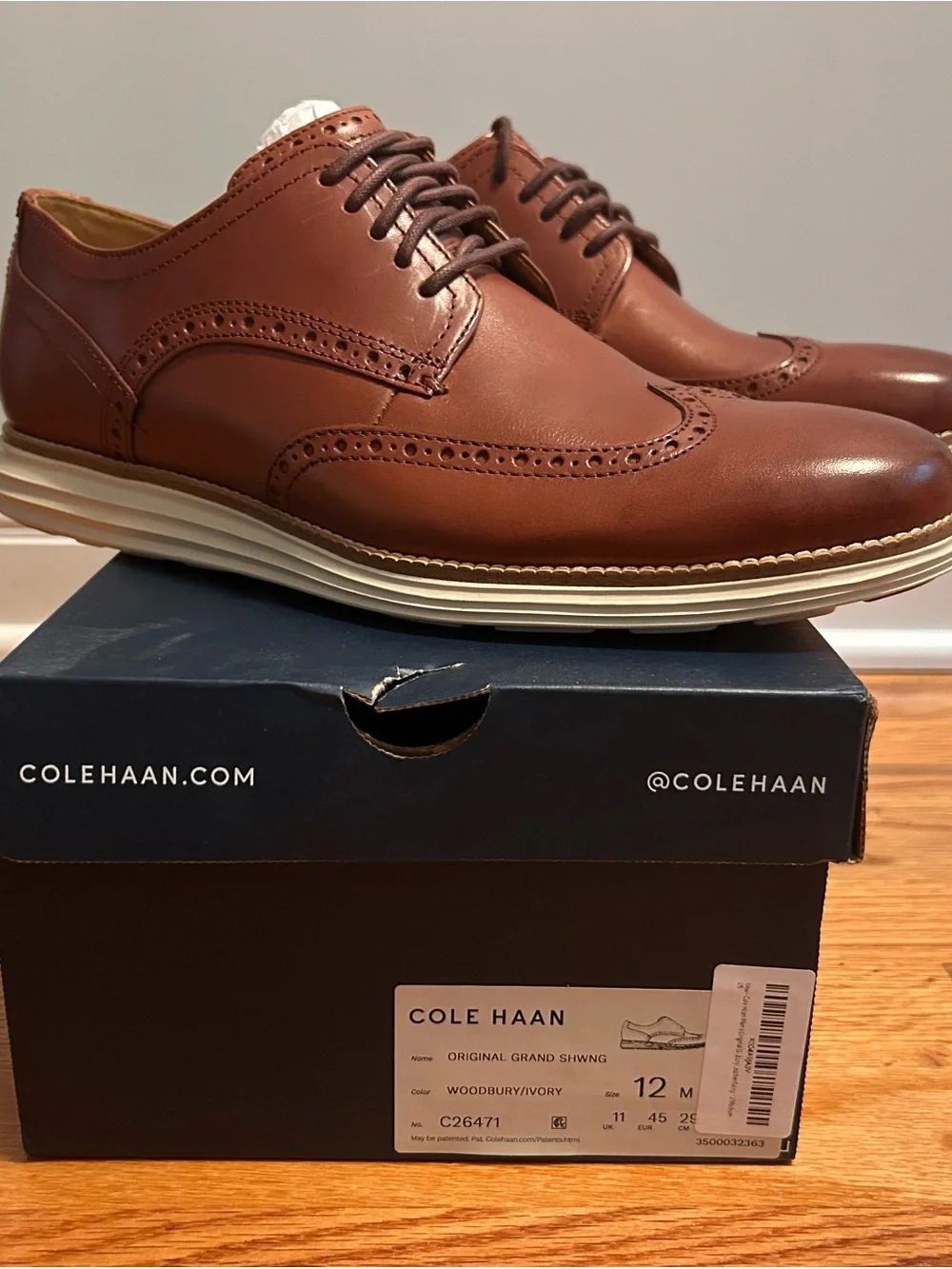 Cole Haan Woodbury Brown Leather Wingtip Derby with Ivory Sole